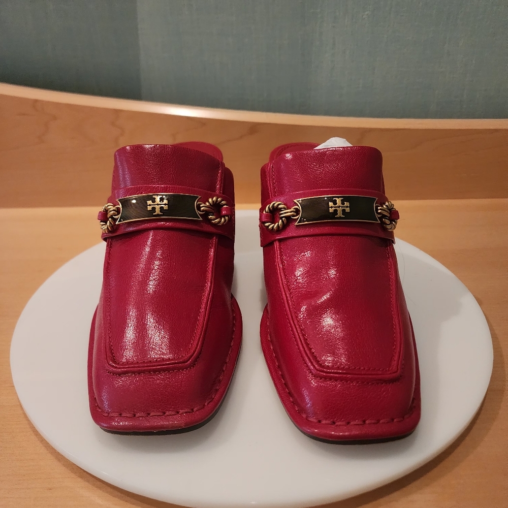 🔥Tory Burch | Red Perrine Mules with Gold Accents - Picture 5 of 17